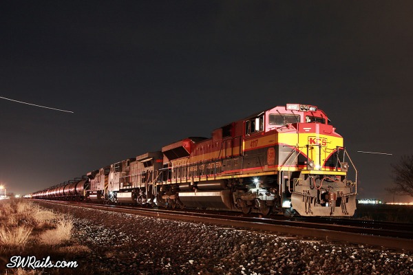 Kansas City Southern freight train at Sugar land, TX
